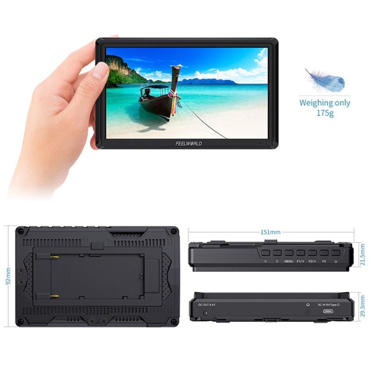 FEELWORLD FW568 V3 6 นิ้ว 3D LUT กล้อง DSLR จอภาพภาคสนาม, IPS Full HD 1920 x 1152, รองรับอินพุต HDMI เอาต์พุตแขนเอียง