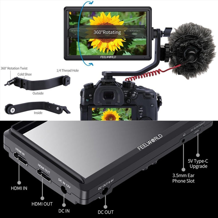 FEELWORLD FW568 V3 6 นิ้ว 3D LUT กล้อง DSLR จอภาพภาคสนาม, IPS Full HD 1920 x 1152, รองรับอินพุต HDMI เอาต์พุตแขนเอียง