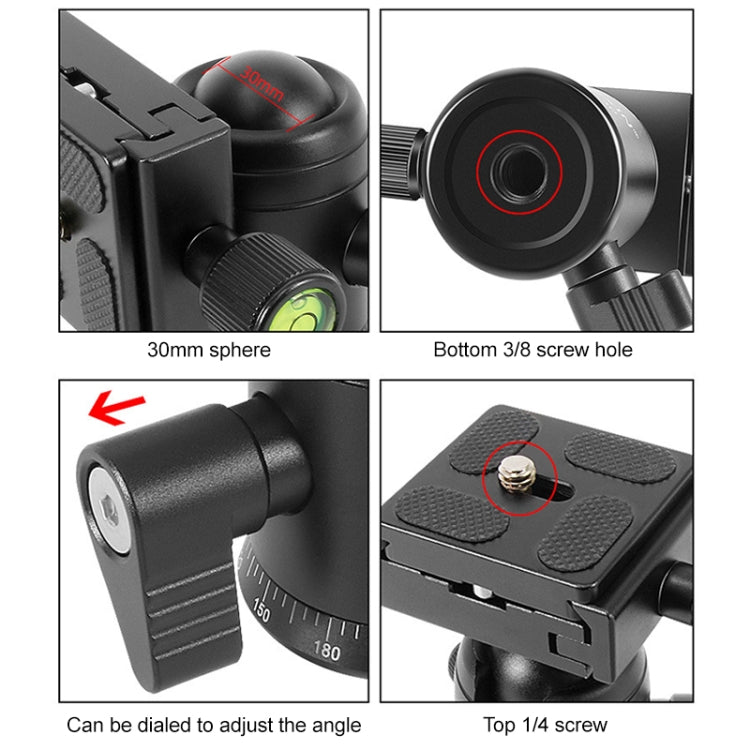 BEIXIN QB-30 หัวบอลโลหะพาโนรามาหมุนได้ 360 องศาพร้อมแผ่นปลดเร็ว, QB-30