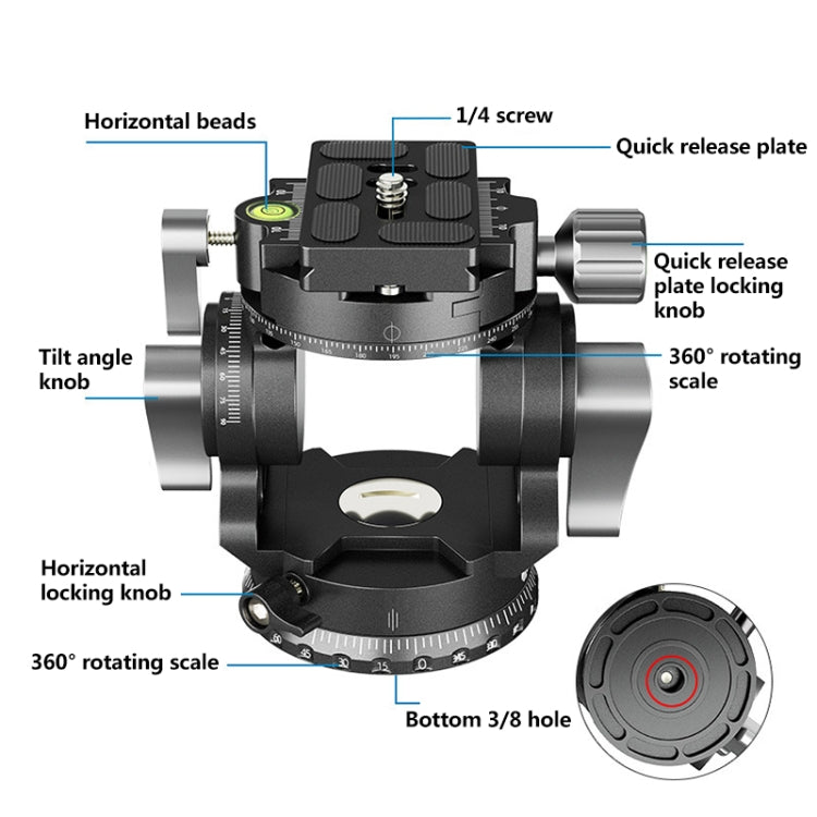 BEXIN DT-02R/S 2D 720 องศา Panorama Heavy Duty ขาตั้งกล้อง Action Fluid Drag Head พร้อม Quick Release Plate, DT-02R/S