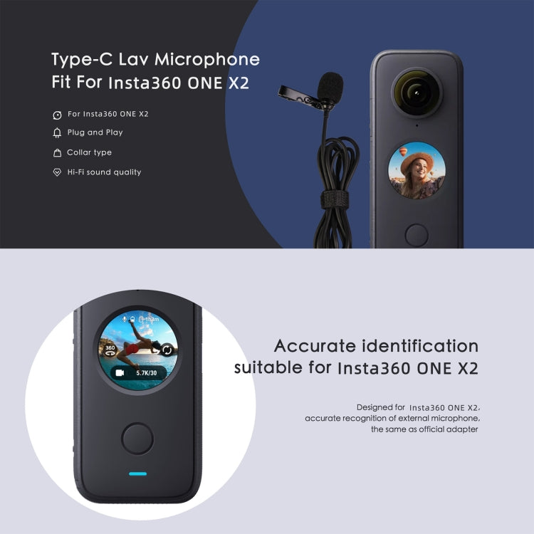 สำหรับ Insta360 ONE X2 Lavalier Clip Type-C ไมโครโฟนบันทึก, For Insta360 ONE X2