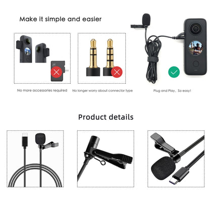 สำหรับ Insta360 ONE X2 Lavalier Clip Type-C ไมโครโฟนบันทึก, For Insta360 ONE X2