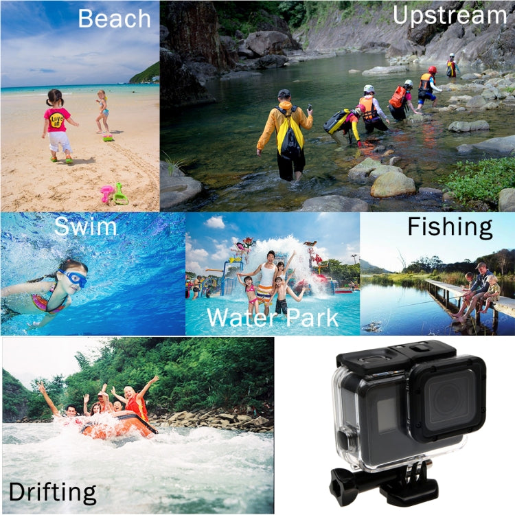 สำหรับ GoPro HERO6 / 5 เคสกันน้ำ 30 ม. ฝาครอบด้านหลังกลวงพร้อมหัวเข็มขัดและสกรูพื้นฐานไม่จำเป็นต้องถอดเลนส์ (GP413), Housing Case+ Back cover