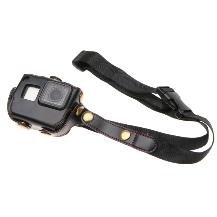 สำหรับ GoPro HERO7 Black / 6/5 เคสหนัง PU พร้อมสายคล้องคอและปุ่ม, PU Leather (Brown), PU Leather (Coffee), PU Leather (Black)