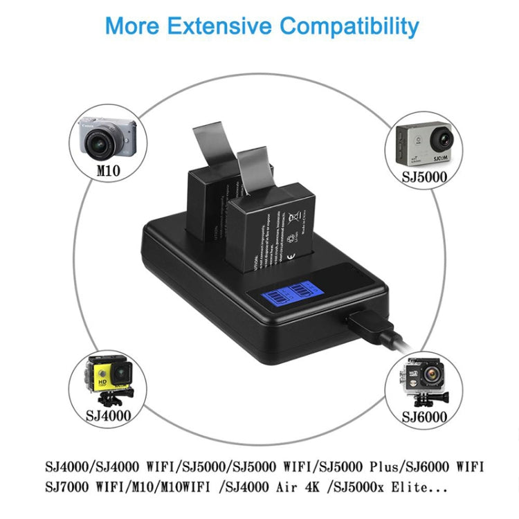 SJCAM SJ7000 / SJ6000 / SJ5000 / SJ4000 แบตเตอรี่หน้าจอ LCD เครื่องชาร์จแบตเตอรี่คู่, แสดงความจุการชาร์จ, For SJCAM SJ7000