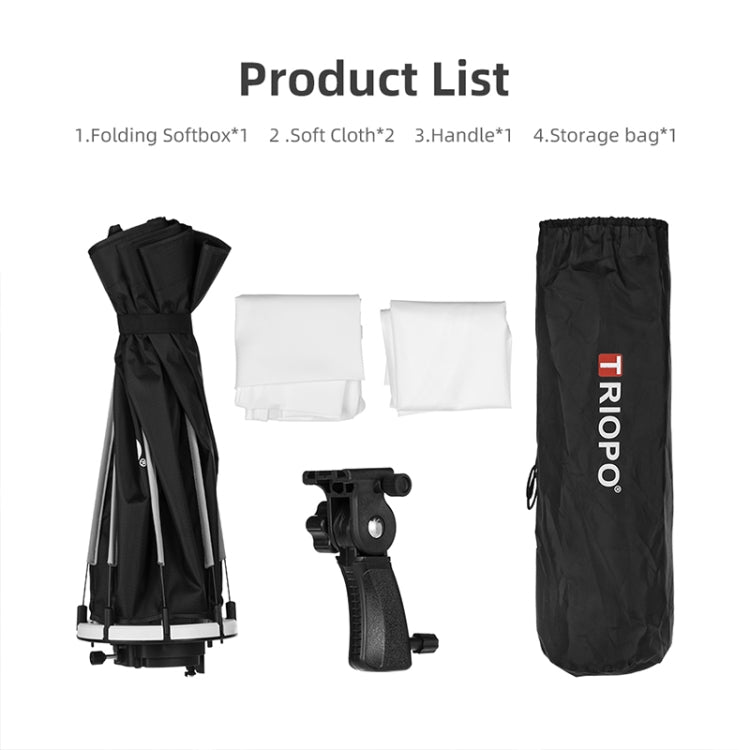 TRIOPO KS90 90 ซม.โดม Speedlite แฟลชแปดเหลี่ยม Parabolic Softbox Diffuser พร้อม Bracket Mount Handle สำหรับ Speedlite, KS90