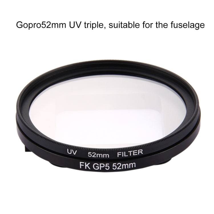 ตัวกรองเลนส์ UV แบบวงกลมขนาด 52 มม. 3 ใน 1 พร้อมฝาปิดสำหรับ GoPro HERO7 Black / 6 /5, 52mm UV Lens