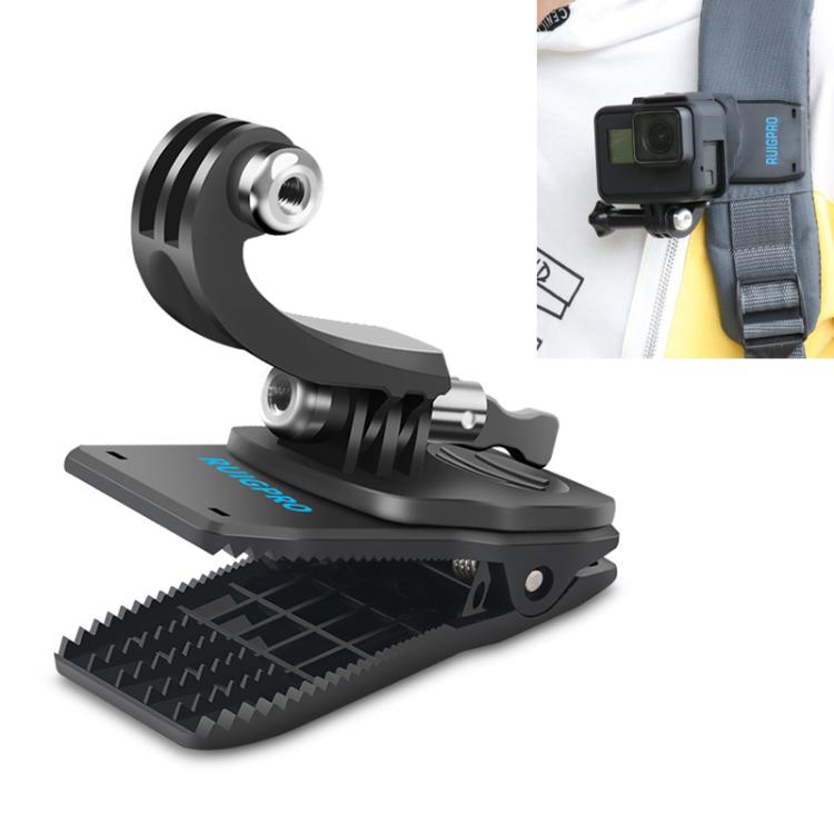 RUIGPRO การหมุน 360 องศากระเป๋าเป้สะพายหลัง J-Type Rec-Mounts คลิปหนีบ Mount พร้อมสกรูสำหรับ GoPro HERO9 Black / HERO8 Black / HERO7 / 6/5, DJI Osmo Action, Xiaoyi และกล้องแอ็คชั่นอื่น ๆ