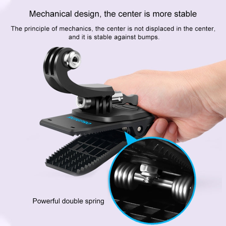 RUIGPRO การหมุน 360 องศากระเป๋าเป้สะพายหลัง J-Type Rec-Mounts คลิปหนีบ Mount พร้อมสกรูสำหรับ GoPro HERO9 Black / HERO8 Black / HERO7 / 6/5, DJI Osmo Action, Xiaoyi และกล้องแอ็คชั่นอื่น ๆ