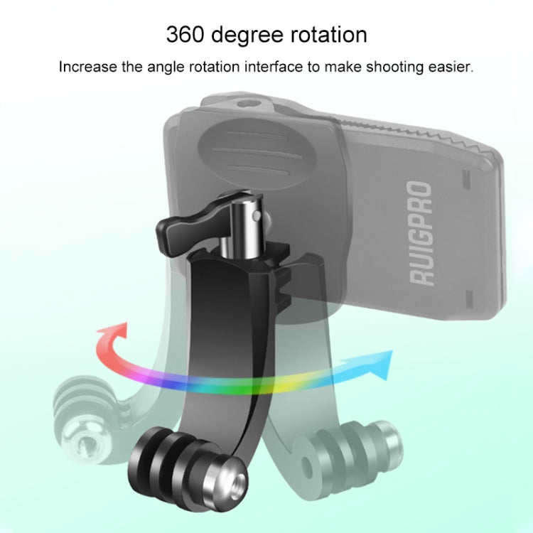 RUIGPRO การหมุน 360 องศากระเป๋าเป้สะพายหลัง J-Type Rec-Mounts คลิปหนีบ Mount พร้อมสกรูสำหรับ GoPro HERO9 Black / HERO8 Black / HERO7 / 6/5, DJI Osmo Action, Xiaoyi และกล้องแอ็คชั่นอื่น ๆ
