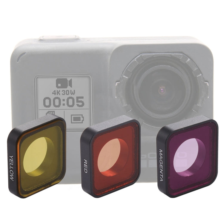 3 in 1 Snap-on ฟิลเตอร์เลนส์สีแดง / เหลือง / ม่วงสำหรับ GoPro HERO6 / 5, Red / Yellow /Purple Color Lens
