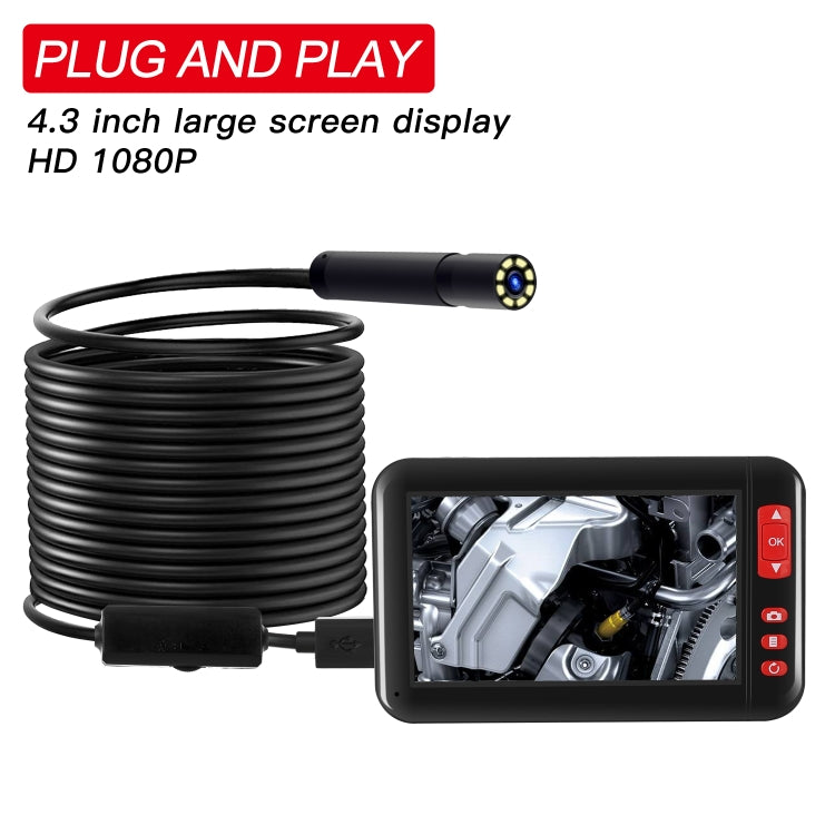 P20 4.3 นิ้วหน้าจอแสดงผล HD1080P กล้องเอนโดสโคปตรวจสอบพร้อมไฟ LED 8 ดวง, ความยาว: 5 ม., เส้นผ่านศูนย์กลางเลนส์: 8 มม., เส้นอ่อน, Length: 5m, Mild Line