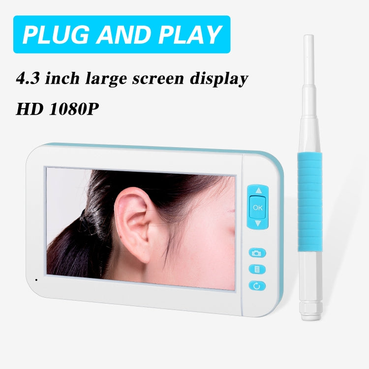 C01 จอแสดงผลขนาด 4.3 นิ้ว HD1080P กล้องส่องกล้อง Earspoon แบบมองเห็นพร้อมไฟ LED 6 ดวงเส้นผ่านศูนย์กลาง: 5.5 มม., C01 5.5mm