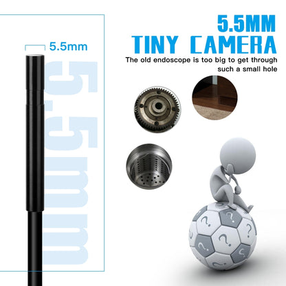 F220 5.5 มม. HD 5.0MP กล้องตรวจสอบเอนโดสโคป WIFI พร้อมไฟ LED 6 ดวง, ความยาว: 5 ม., Length: 5m