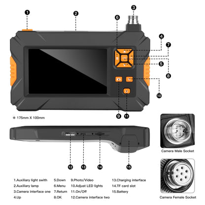 P30 8 มม. IP67 กันน้ำ 4.3 นิ้ว HD กล้องเอนโดสโคปแบบพกพาท่องูกล้องเอนโดสโคปอุตสาหกรรม, ความยาวสายเคเบิล: 1 ม., 1m