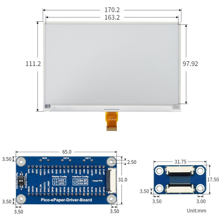 Waveshare 7.5 นิ้ว 800x480 พิกเซลสีแดงสีดำสีขาว E-Paper โมดูลแสดงผล E-Ink (B) สำหรับ Raspberry Pi Pico,อินเทอร์เฟซ SPI, 20129