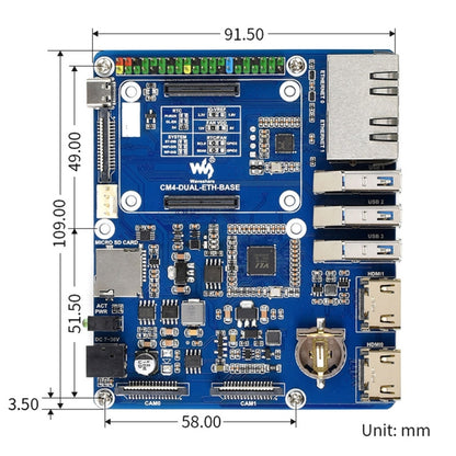 Waveshare Compute Module บอร์ดฐาน Dual Gigabit Ethernet สำหรับ Raspberry Pi CM4, For Raspberry Pi CM4