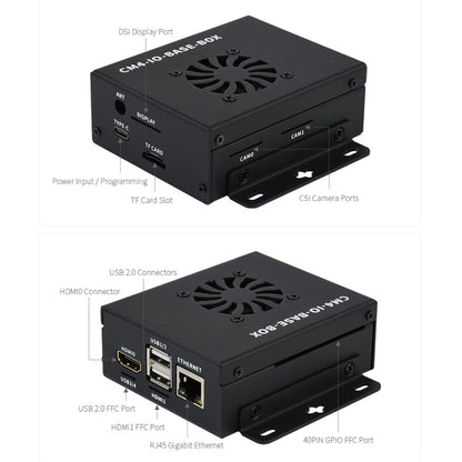 Waveshare Mini IO Board Full Ver มินิคอมพิวเตอร์ฐานกล่องโลหะและพัดลมระบายความร้อนสำหรับ Raspberry Pi CM4, Mini IO Board Full Ver