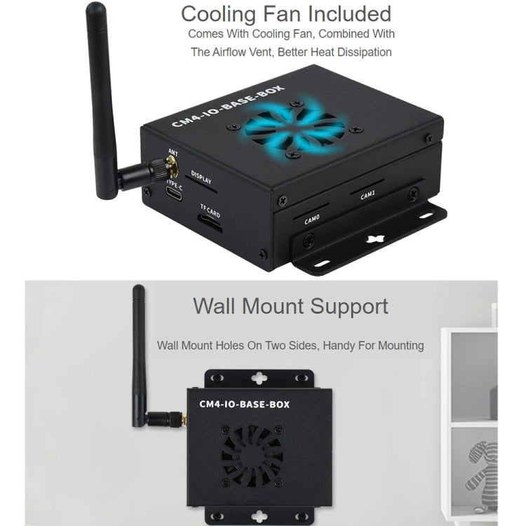 Waveshare Mini IO Board Full Ver มินิคอมพิวเตอร์ฐานกล่องโลหะและพัดลมระบายความร้อนสำหรับ Raspberry Pi CM4, Mini IO Board Full Ver