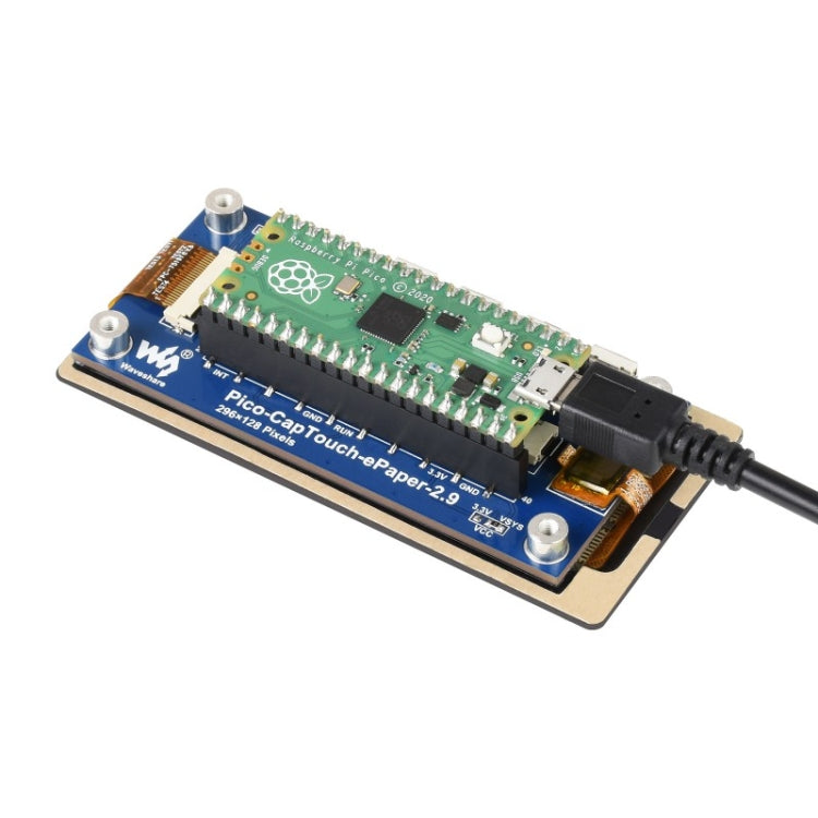 Waveshare 2.9 นิ้ว 296 x 128 พิกเซลโมดูล e-Paper สีดำ / ขาวแบบสัมผัสสำหรับ Raspberry Pi Pico, อินเทอร์เฟซ SPI, 20051