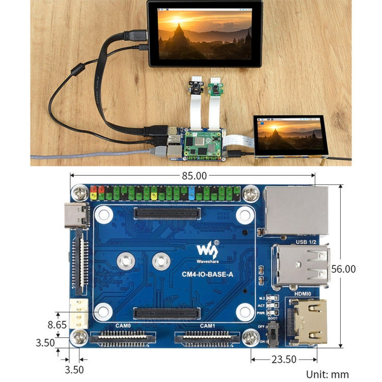 Waveshare Mini Base Board A สำหรับโมดูลคอมพิวเตอร์ Raspberry Pi, Base Board A For Raspberry Pi CM4