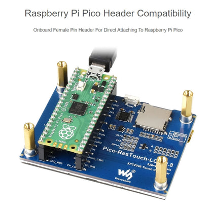 WAVESHARE 2.8 นิ้ว 262K สี 320 x 240 พิกเซลโมดูลแสดงผลแบบสัมผัสสำหรับ Raspberry Pi Pico, อินเทอร์เฟซ SPI, 2.8 inch