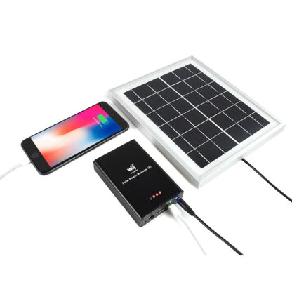 Waveshare Solar Power Manager, แบตเตอรี่ Li-Po ขนาด 10000mAh ในตัว, รองรับแผงโซลาร์เซลล์ 6V~24V, 19799
