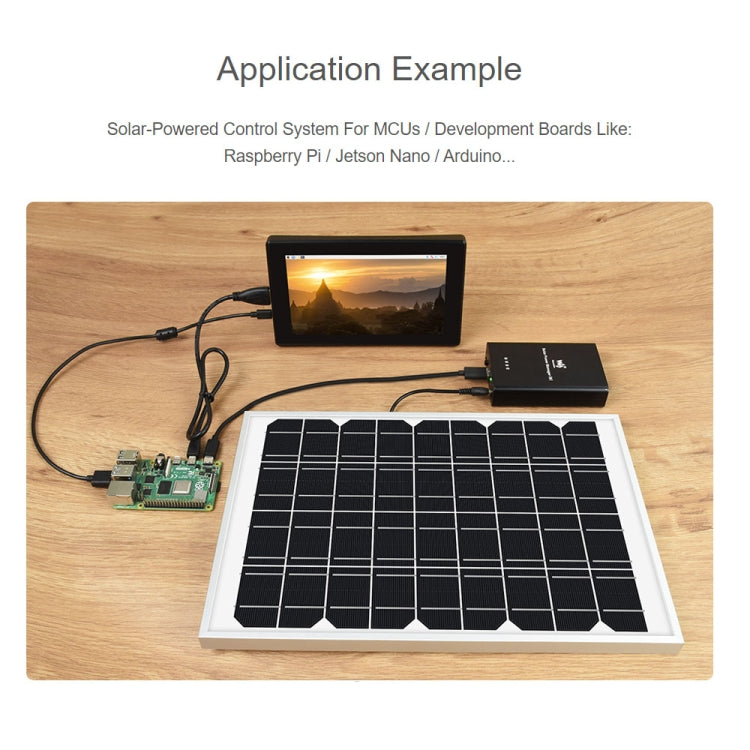 Waveshare Solar Power Manager, แบตเตอรี่ Li-Po ขนาด 10000mAh ในตัว, รองรับแผงโซลาร์เซลล์ 6V~24V, 19799