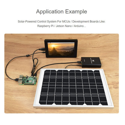Waveshare Solar Power Manager, แบตเตอรี่ Li-Po ขนาด 10000mAh ในตัว, รองรับแผงโซลาร์เซลล์ 6V~24V, 19799