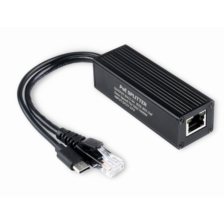 ตัวแยก Gigabit PoE เคสโลหะ Waveshare, 5V 2.5A Type-C Out