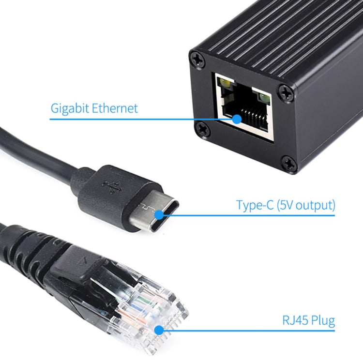 ตัวแยก Gigabit PoE เคสโลหะ Waveshare, 5V 2.5A Type-C Out