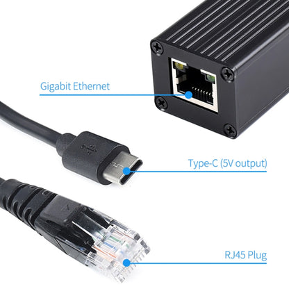 ตัวแยก Gigabit PoE เคสโลหะ Waveshare, 5V 2.5A Type-C Out