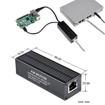 ตัวแยก Gigabit PoE เคสโลหะ Waveshare, 5V 2.5A Type-C Out