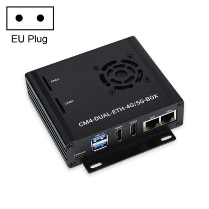 กล่องคอมพิวเตอร์ Waveshare Dual Gigabit Ethernet 5G/4G พร้อมพัดลมระบายความร้อนสำหรับ Raspberry Pi CM4