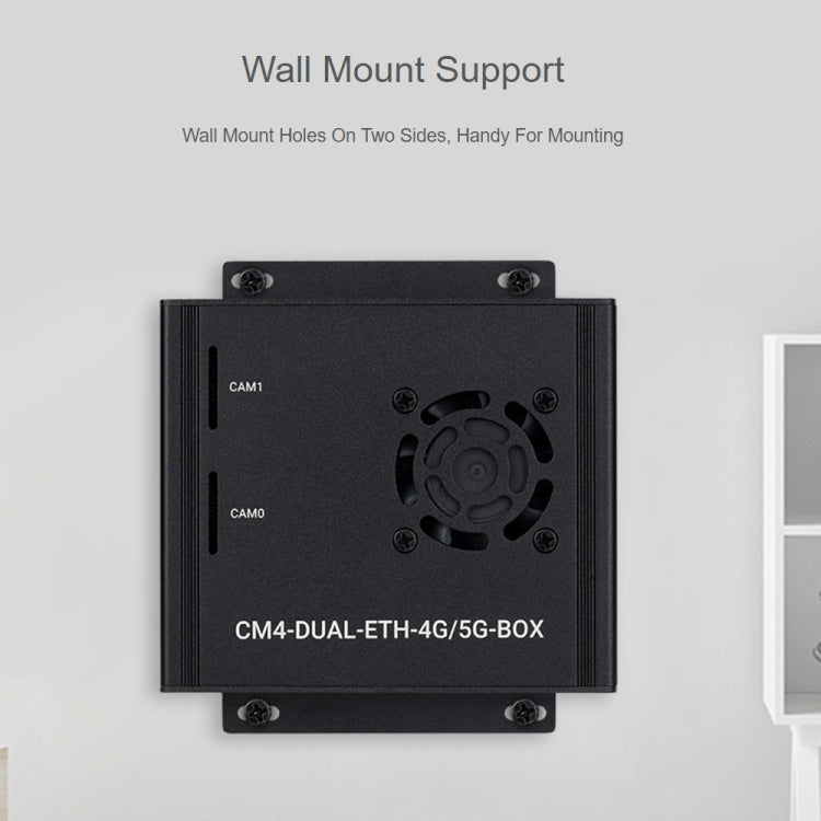 กล่องคอมพิวเตอร์ Waveshare Dual Gigabit Ethernet 5G/4G พร้อมพัดลมระบายความร้อนสำหรับ Raspberry Pi CM4