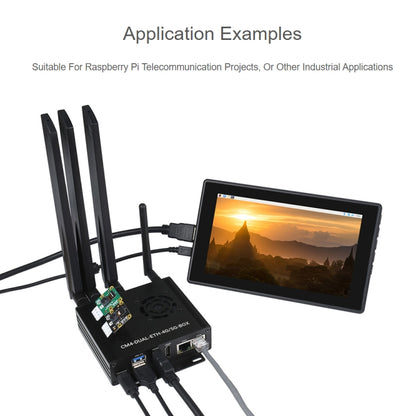 กล่องคอมพิวเตอร์ Waveshare Dual Gigabit Ethernet 5G/4G พร้อมพัดลมระบายความร้อนสำหรับ Raspberry Pi CM4