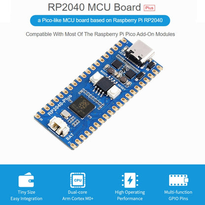 Waveshare RP2040-Plus บอร์ด MCU ที่เหมือน Pico ขึ้นอยู่กับ Raspberry Pi MCU RP2040 พร้อม Pinheader, RP2040-Plus with Pinheader