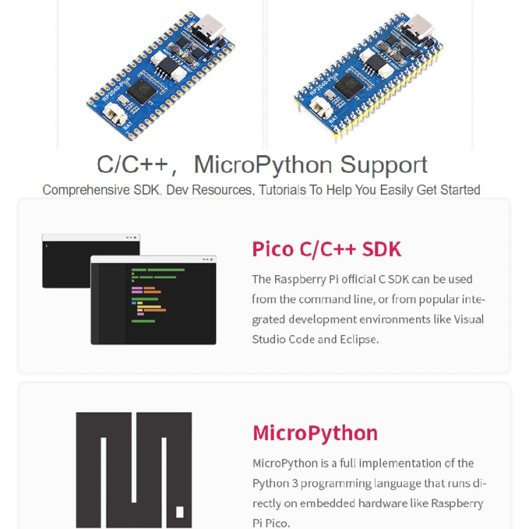 Waveshare RP2040-Plus บอร์ด MCU ที่เหมือน Pico ขึ้นอยู่กับ Raspberry Pi MCU RP2040 พร้อม Pinheader, RP2040-Plus with Pinheader