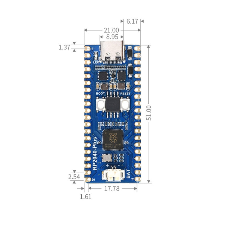 Waveshare RP2040-Plus บอร์ด MCU ที่เหมือน Pico ขึ้นอยู่กับ Raspberry Pi MCU RP2040 พร้อม Pinheader, RP2040-Plus with Pinheader