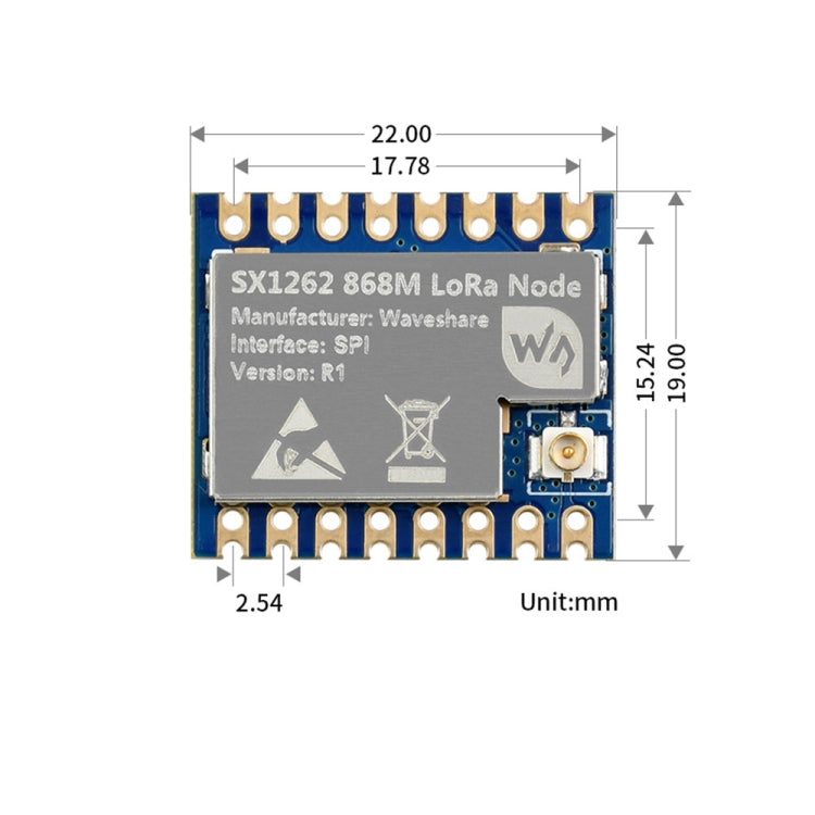 Waveshare Core1262-868M โมดูลป้องกันการรบกวน SX1262 LoRa, แบนด์ EU868