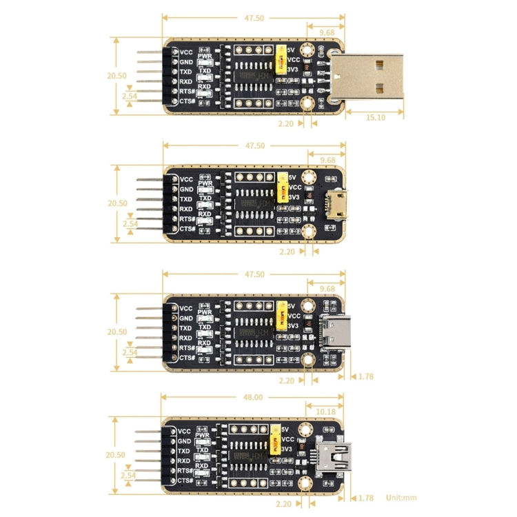 Waveshare Type-C / USB-C ถึง UART ตัวเชื่อมต่อโมดูลการส่งอัตราแบนด์สูง, USB-C