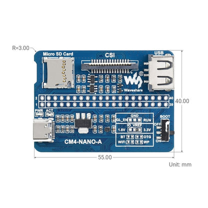 บอร์ดฐาน Waveshare Nano A สำหรับ Raspberry Pi CM4, Nano Base Board A