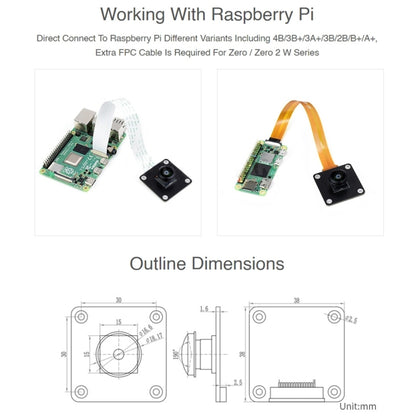 Waveshare IMX378-190 เลนส์ Fisheye 12.3MP กล้องมุมกว้างสำหรับ Raspberry Pi, IMX378-190 Module