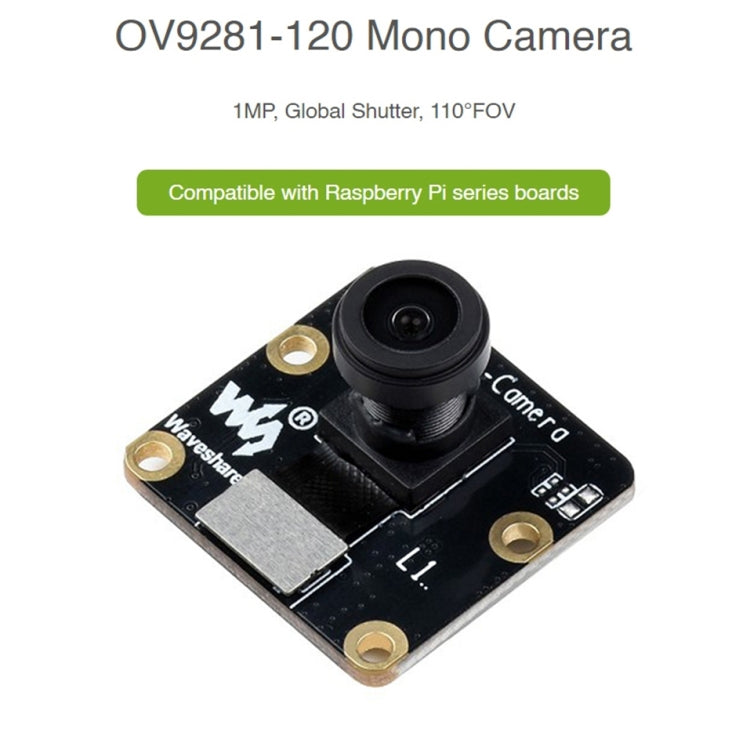 Waveshare OV9281-120 โมดูลกล้องโมโน 1MP สำหรับ Raspberry Pi, ชัตเตอร์ทั่วโลก, OV9281-120 Module