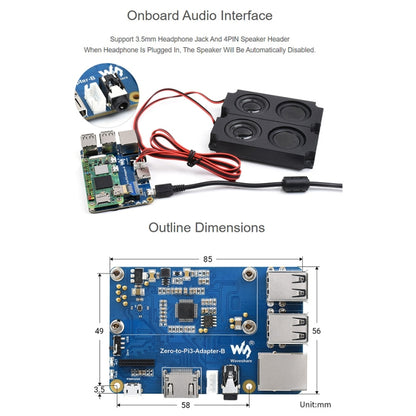 อะแดปเตอร์ Waveshare Raspberry Pi Zero 2W เป็น 3B สำหรับ Raspberry Pi 3 Model B/B+, Pi Zero 2W To 3B