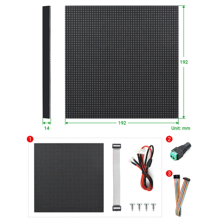 แผงเมทริกซ์ LED แบบเต็มสี Waveshare RGB, ระยะห่าง 3 มม., 64 x 64 พิกเซล, ความสว่างที่ปรับได้, 22100