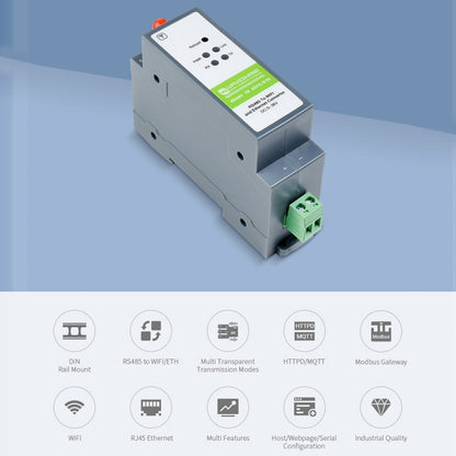 Waveshare Rail-Mount Serial Server RS485 เป็นโมดูล WIFI/อีเธอร์เน็ต, เกตเวย์ Modbus MQTT, 21968