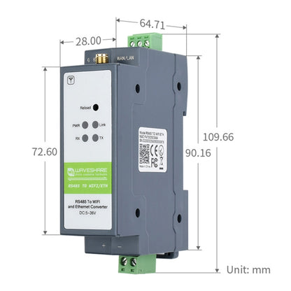 Waveshare Rail-Mount Serial Server RS485 เป็นโมดูล WIFI/อีเธอร์เน็ต, เกตเวย์ Modbus MQTT, 21968