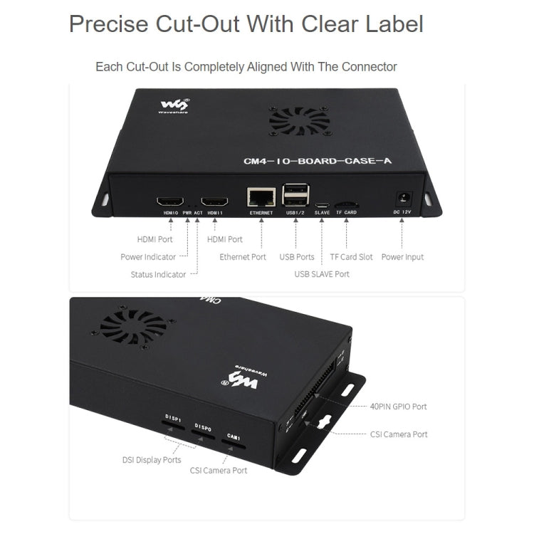 Waveshare Metal Box A สำหรับบอร์ด Raspberry Pi CM4 IO พร้อมพัดลมระบายความร้อน