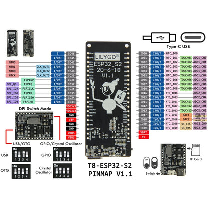 TTGO ESP32-S WiFi โมดูลไร้สาย Type-C Connector ช่องเสียบการ์ด TF Development Board, ESP32-S